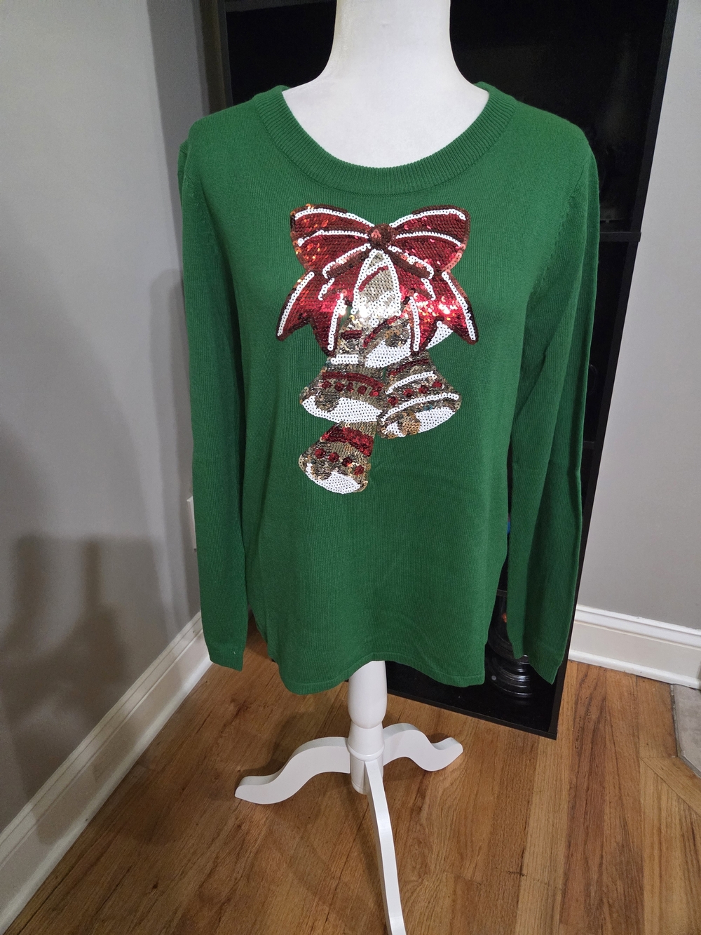 Lisa international Green Sequin Bell Sweater Top